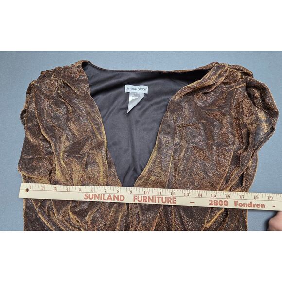 Jessica London Womens Size 16 Cocktail Dress Metallic Gold Knee Length Stretch - Picture 8 of 9